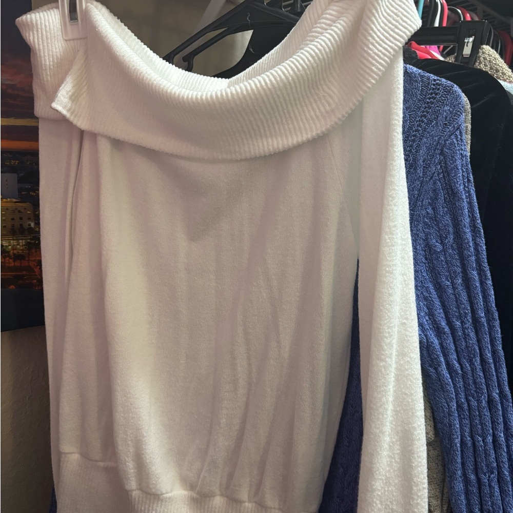 by & by White Off-the-Shoulder Sweater with Soft Knit Fabric and Relaxed Fit